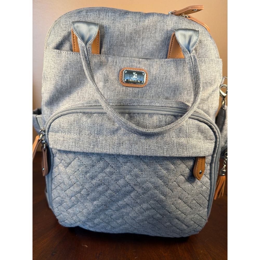 Diaper Bag Backpack Grey Quilted Multi-Pocket Travel Bag with Pacifier‎ Pod